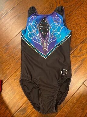Ozone Black Leotard with Blue & Purple Jewel Accent
